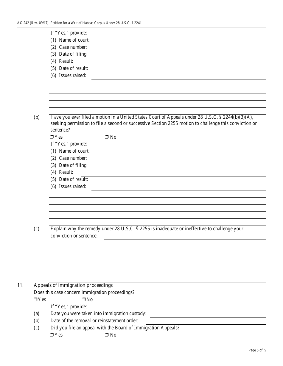 Form AO242 Petition for a Writ of Habeas Corpus Under 28 U.s.c. 2241, Page 5