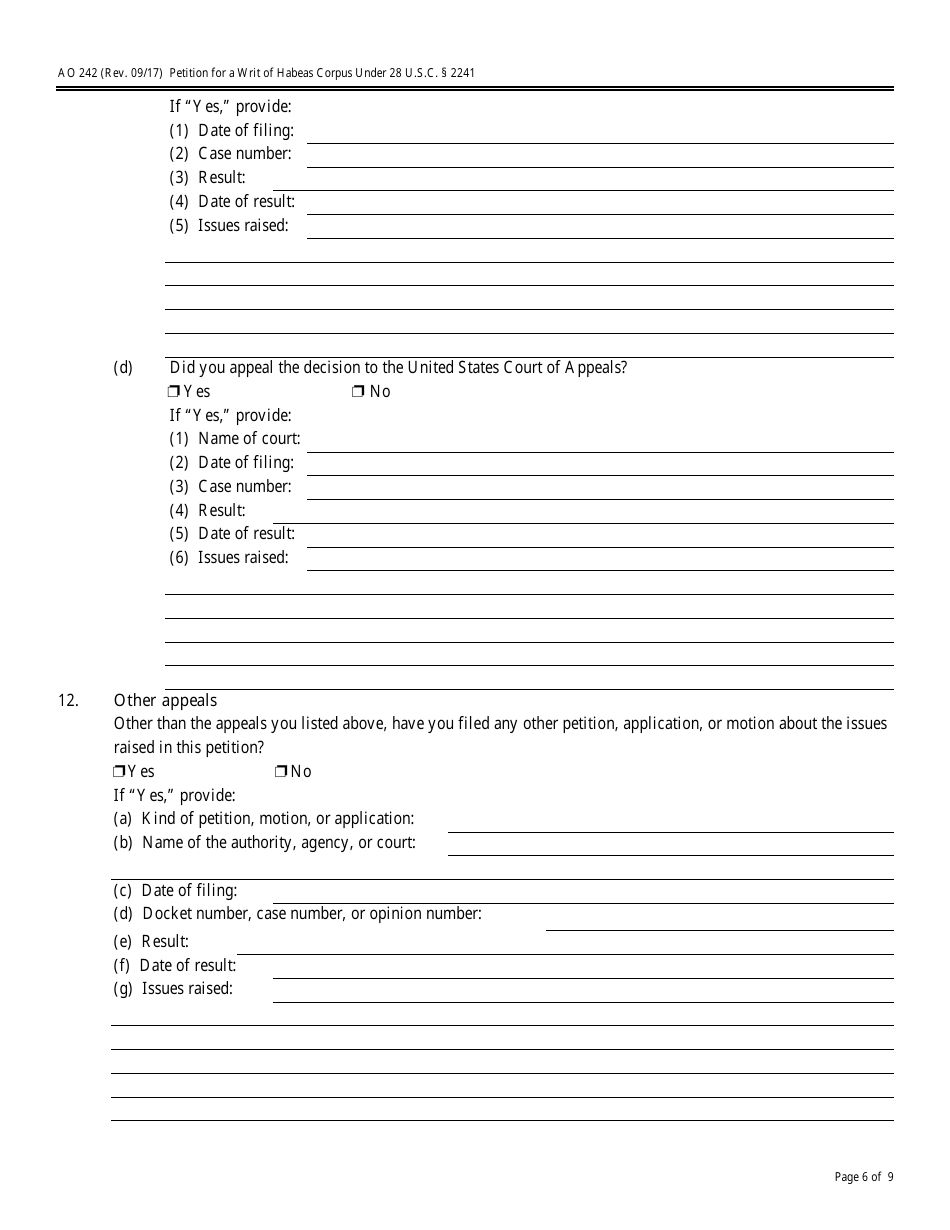 Form AO242 Petition for a Writ of Habeas Corpus Under 28 U.s.c. 2241, Page 6