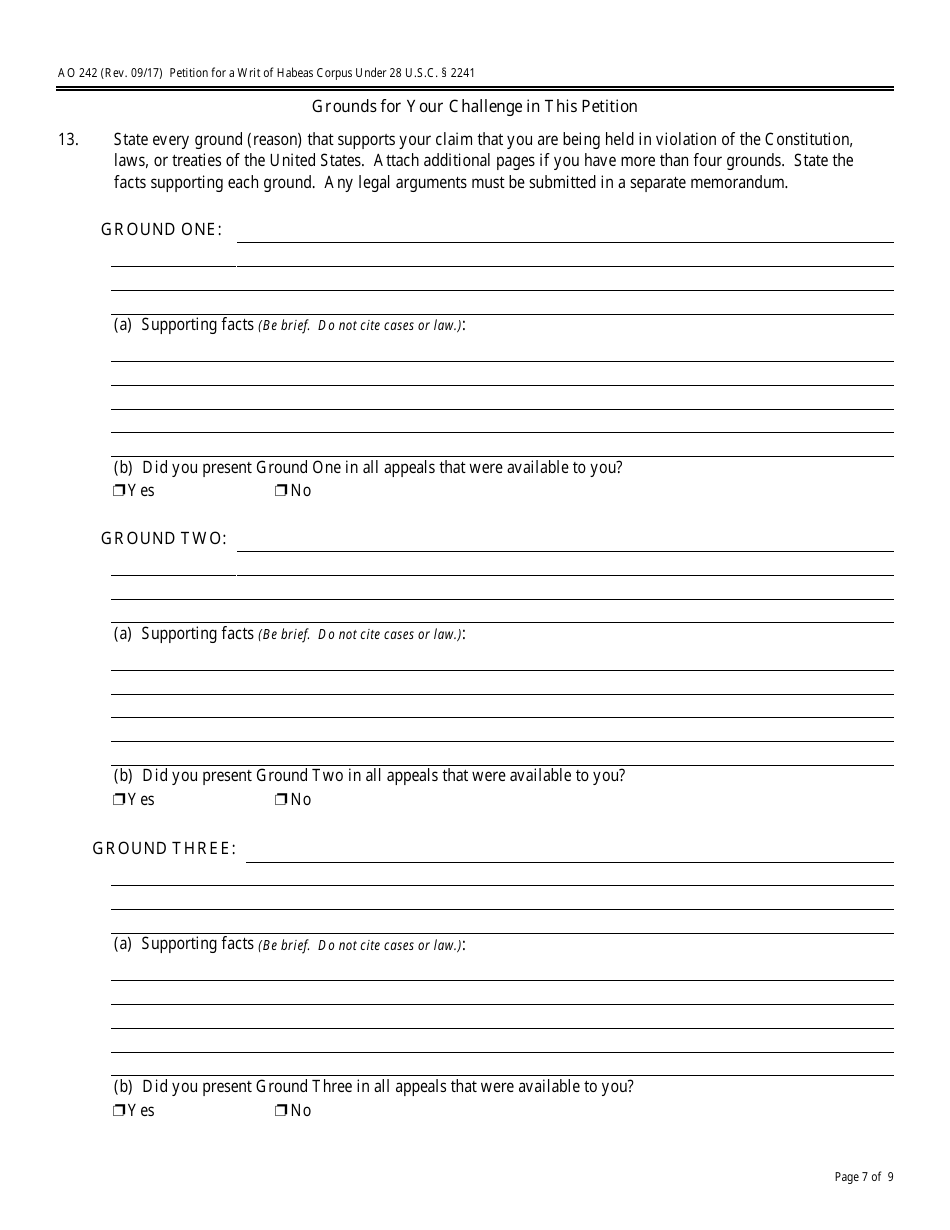 Form AO242 Petition for a Writ of Habeas Corpus Under 28 U.s.c. 2241, Page 7