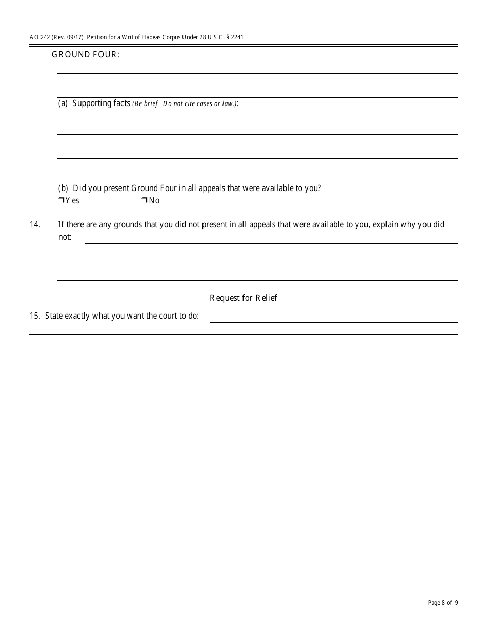 Form AO242 Petition for a Writ of Habeas Corpus Under 28 U.s.c. 2241, Page 8
