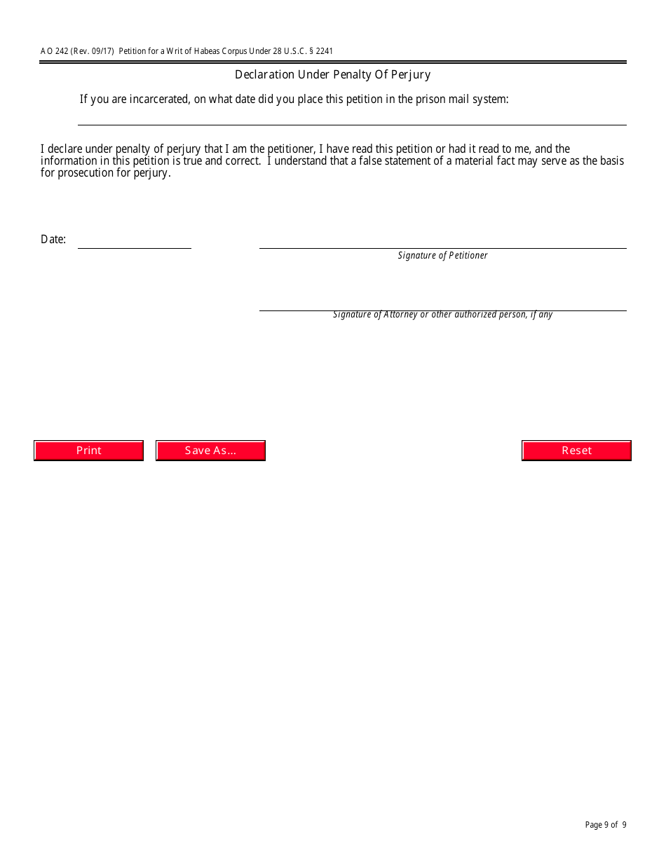 Form AO242 Petition for a Writ of Habeas Corpus Under 28 U.s.c. 2241, Page 9