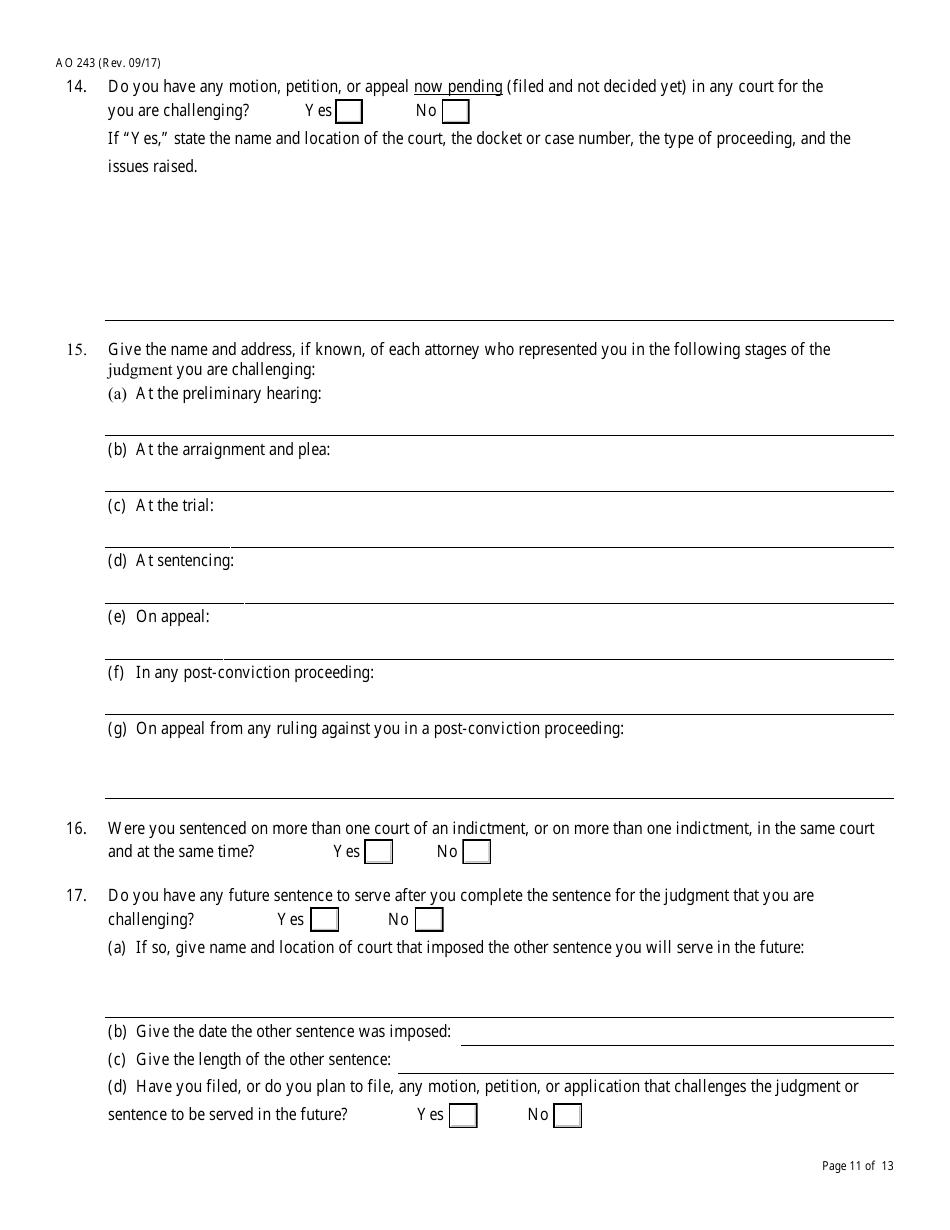 Form AO243 Motion Under 28 U.s.c. 2255 to Vacate, Set Aside, or Correct Sentence by a Person in Federal Custody, Page 11