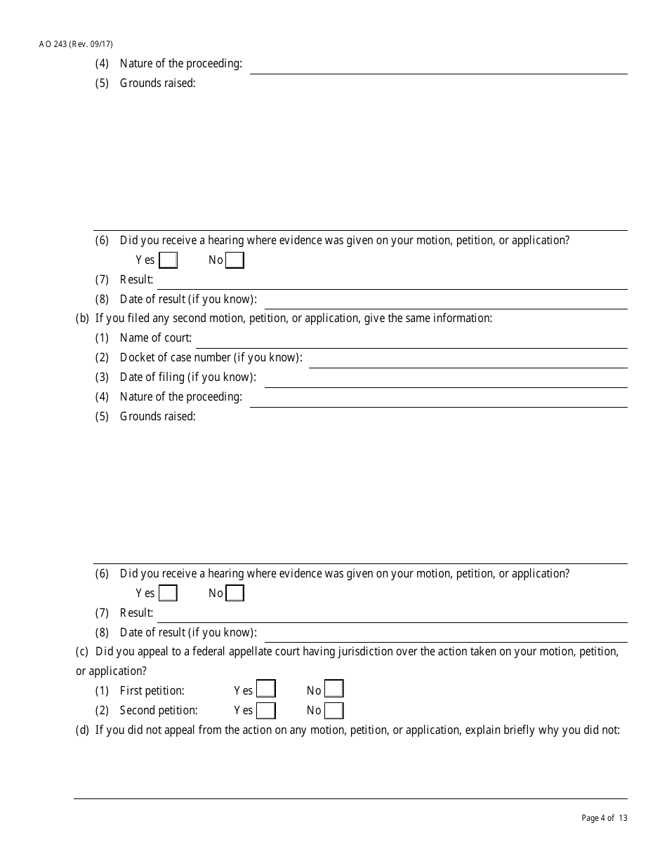 Form AO243 Motion Under 28 U.s.c. 2255 to Vacate, Set Aside, or Correct Sentence by a Person in Federal Custody, Page 4