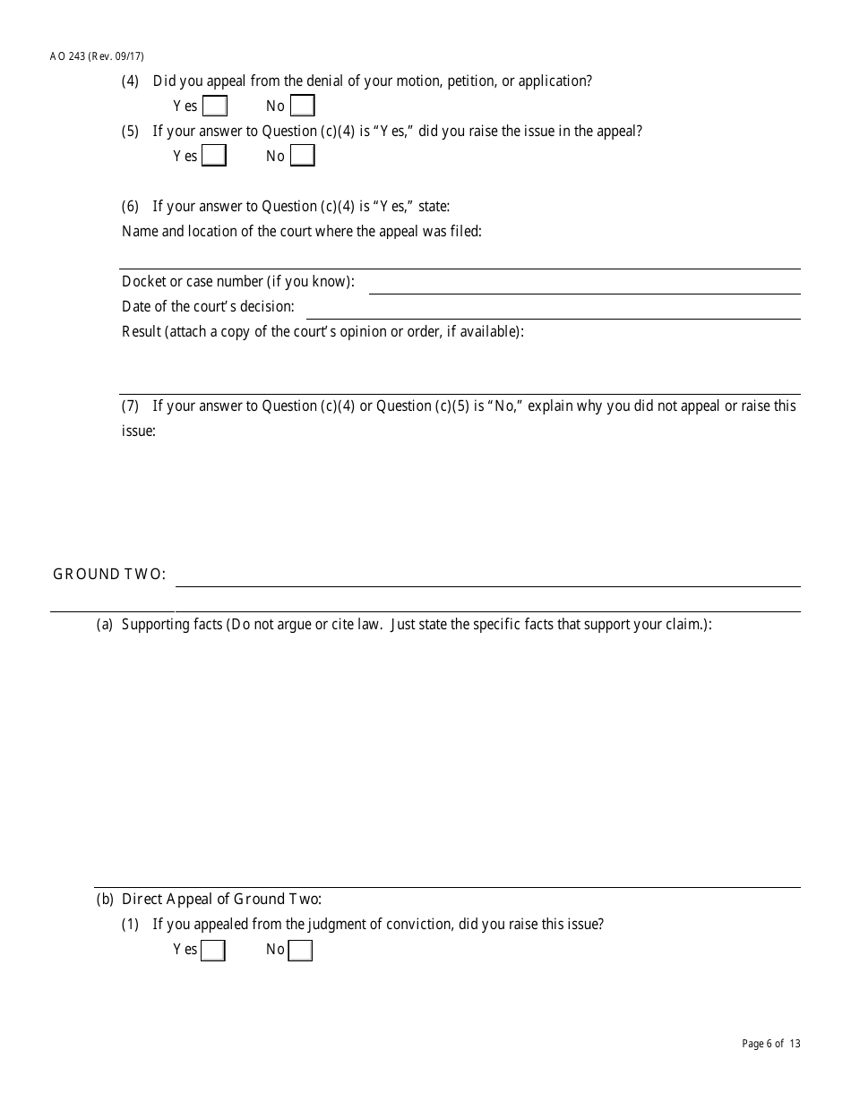 Form AO243 Motion Under 28 U.s.c. 2255 to Vacate, Set Aside, or Correct Sentence by a Person in Federal Custody, Page 6