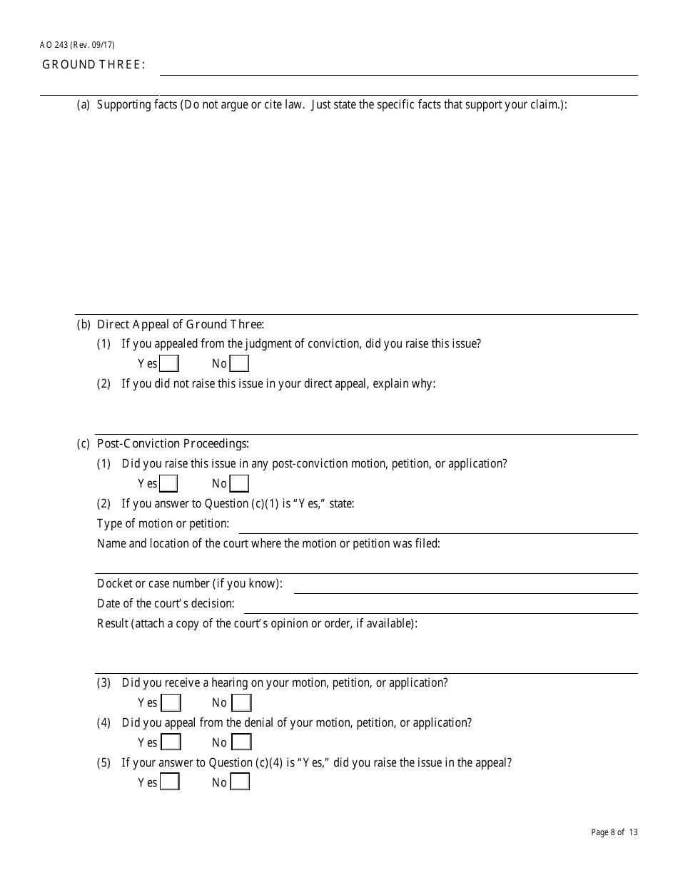 Form AO243 Motion Under 28 U.s.c. 2255 to Vacate, Set Aside, or Correct Sentence by a Person in Federal Custody, Page 8