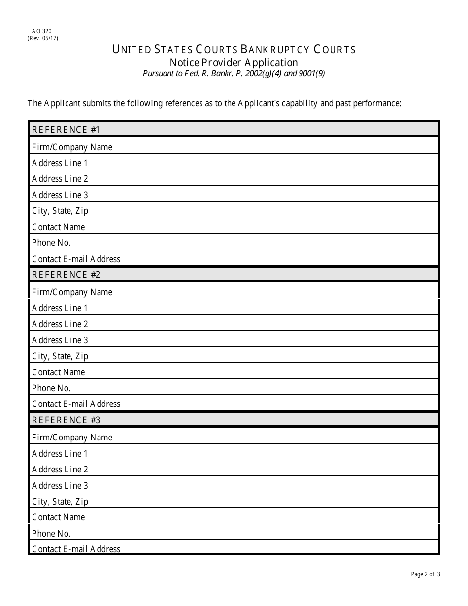 Form AO320 Bankruptcy Notice Provider Application, Page 2