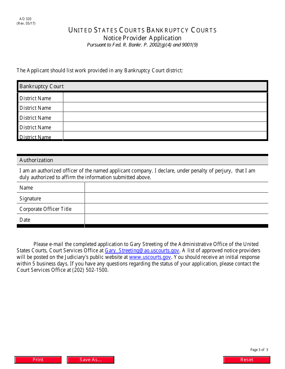 Form AO320 Bankruptcy Notice Provider Application, Page 3