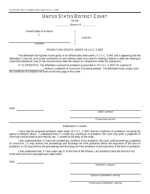 Form AO246 Probation Order Under 18 U.s.c. 3607