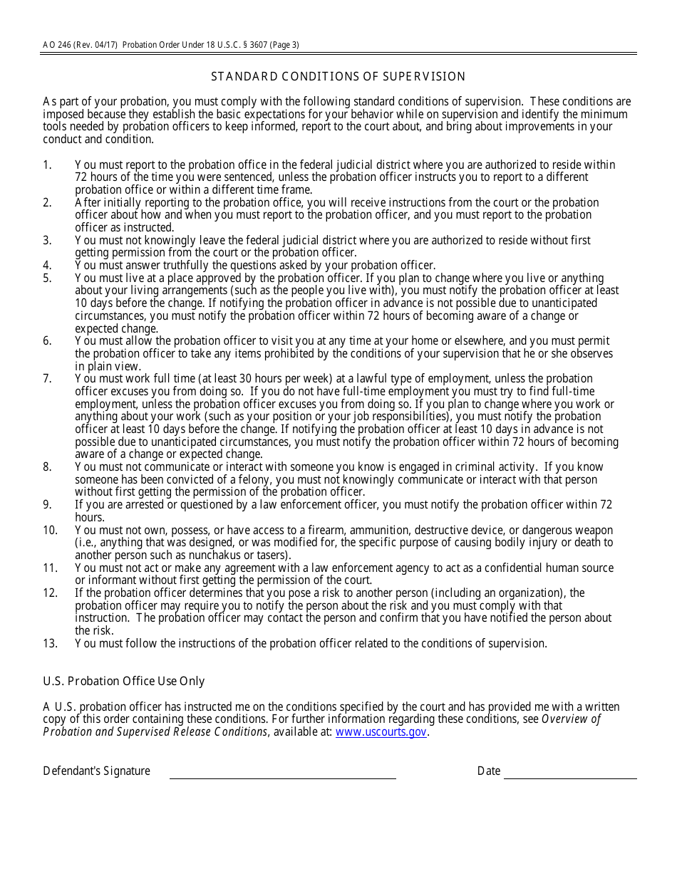Form AO246 Probation Order Under 18 U.s.c. 3607, Page 3