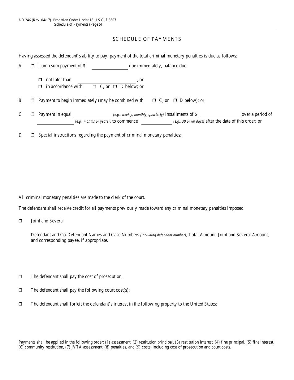 Form AO246 Probation Order Under 18 U.s.c. 3607, Page 5