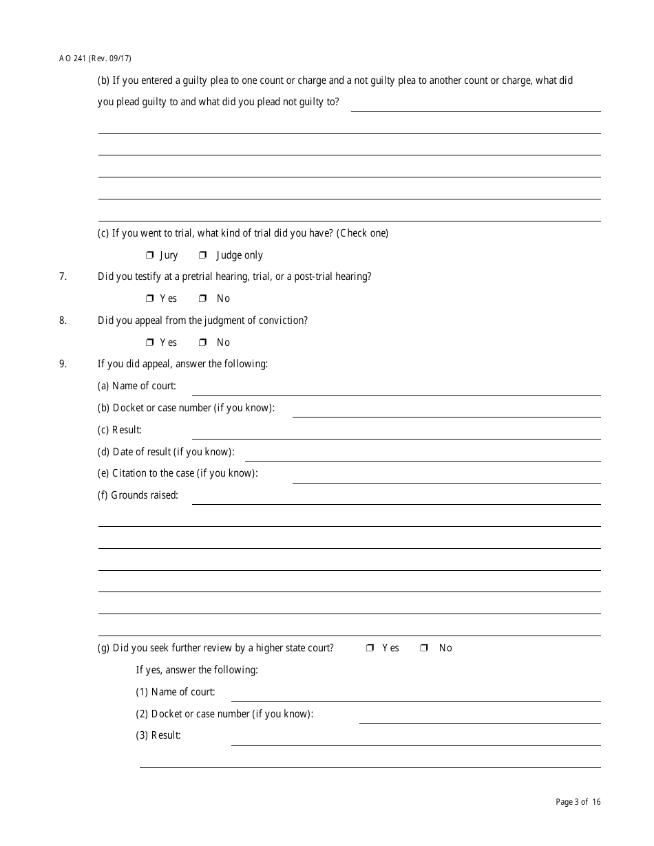 Form AO241 Petition Under 28 U.s.c. 2254 for Writ of Habeas Corpus by a Person in State Custody, Page 3