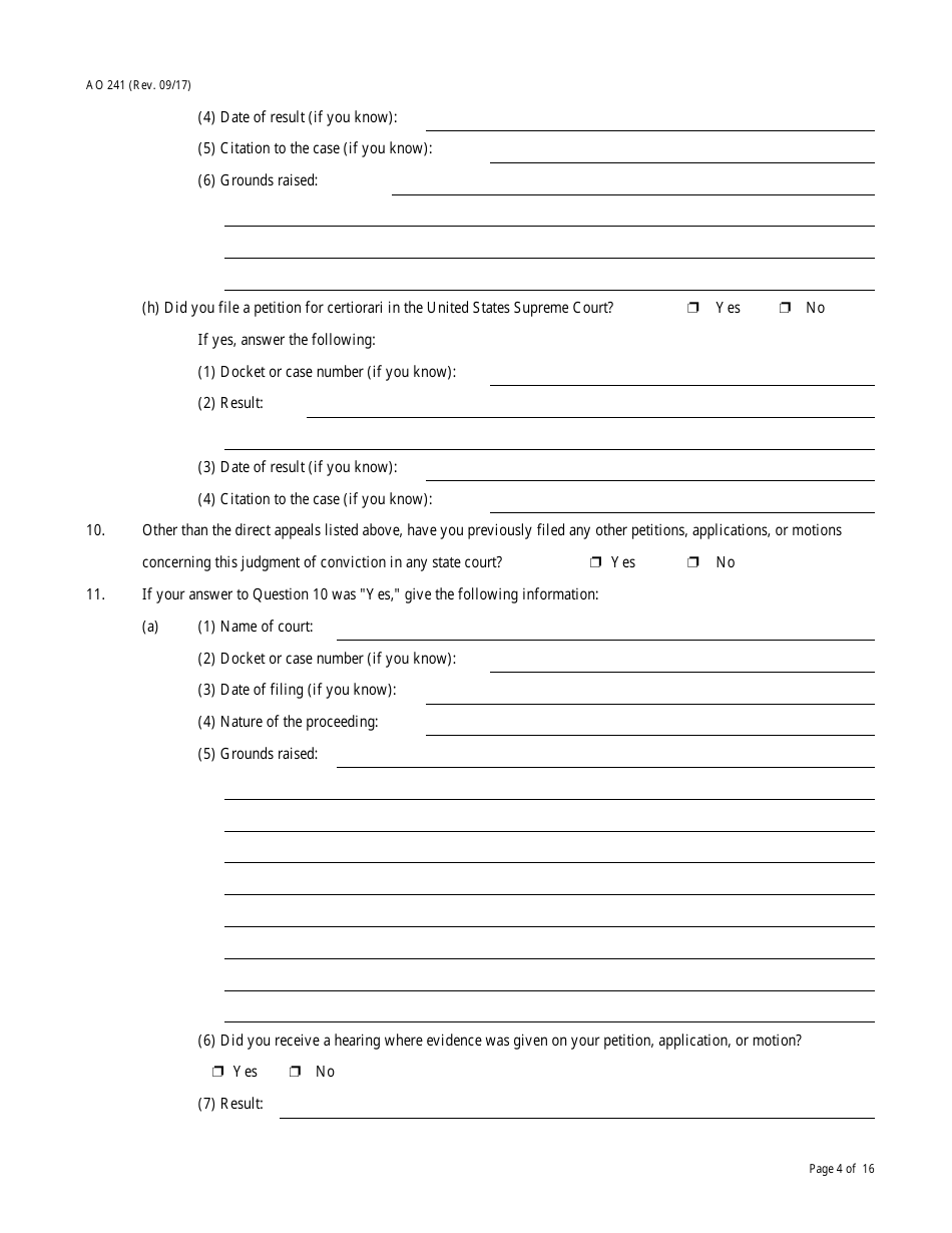 Form AO241 Petition Under 28 U.s.c. 2254 for Writ of Habeas Corpus by a Person in State Custody, Page 4