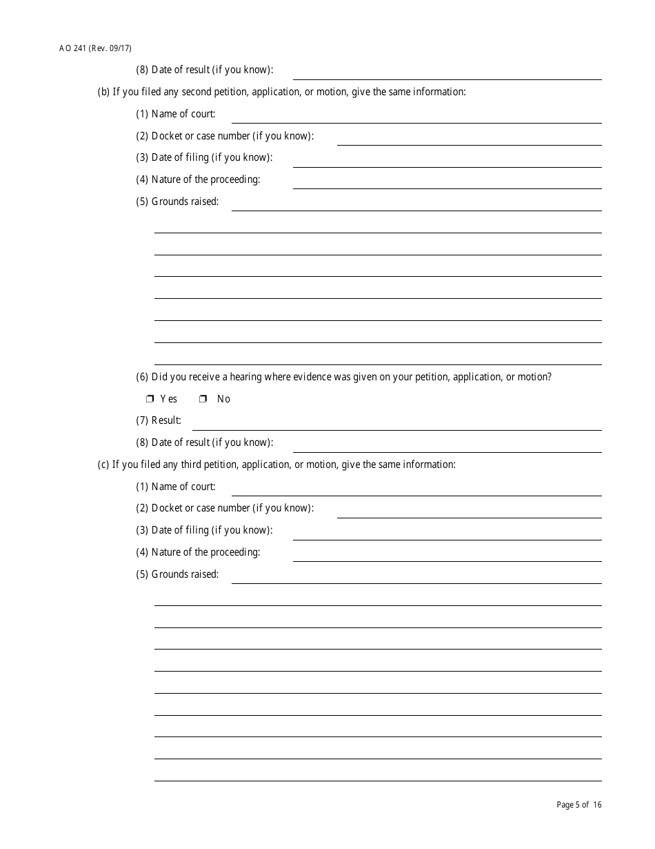 Form AO241 Petition Under 28 U.s.c. 2254 for Writ of Habeas Corpus by a Person in State Custody, Page 5