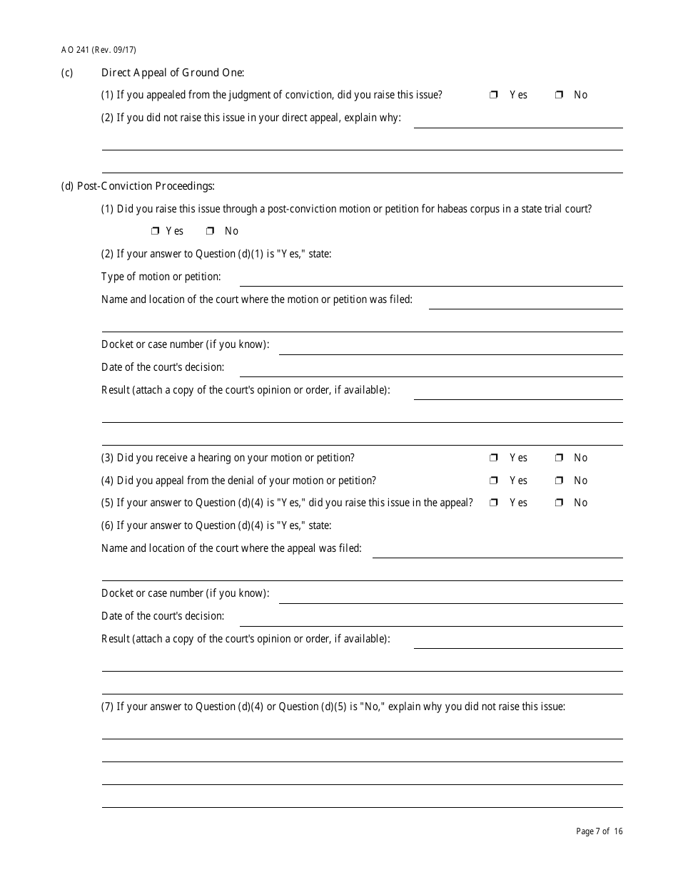 Form AO241 Petition Under 28 U.s.c. 2254 for Writ of Habeas Corpus by a Person in State Custody, Page 7