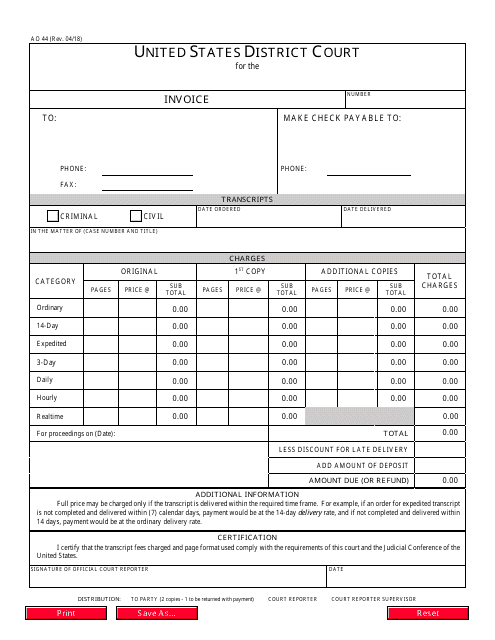 Form AO44 Invoice