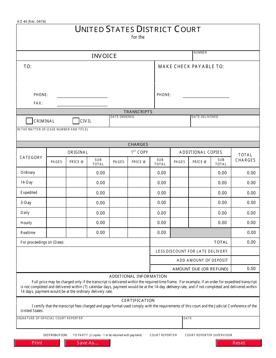 Form AO44 Invoice, Page 1