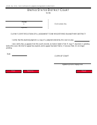 Document preview: Form AO451 Clerk's Certification of a Judgment to Be Registered in Another District
