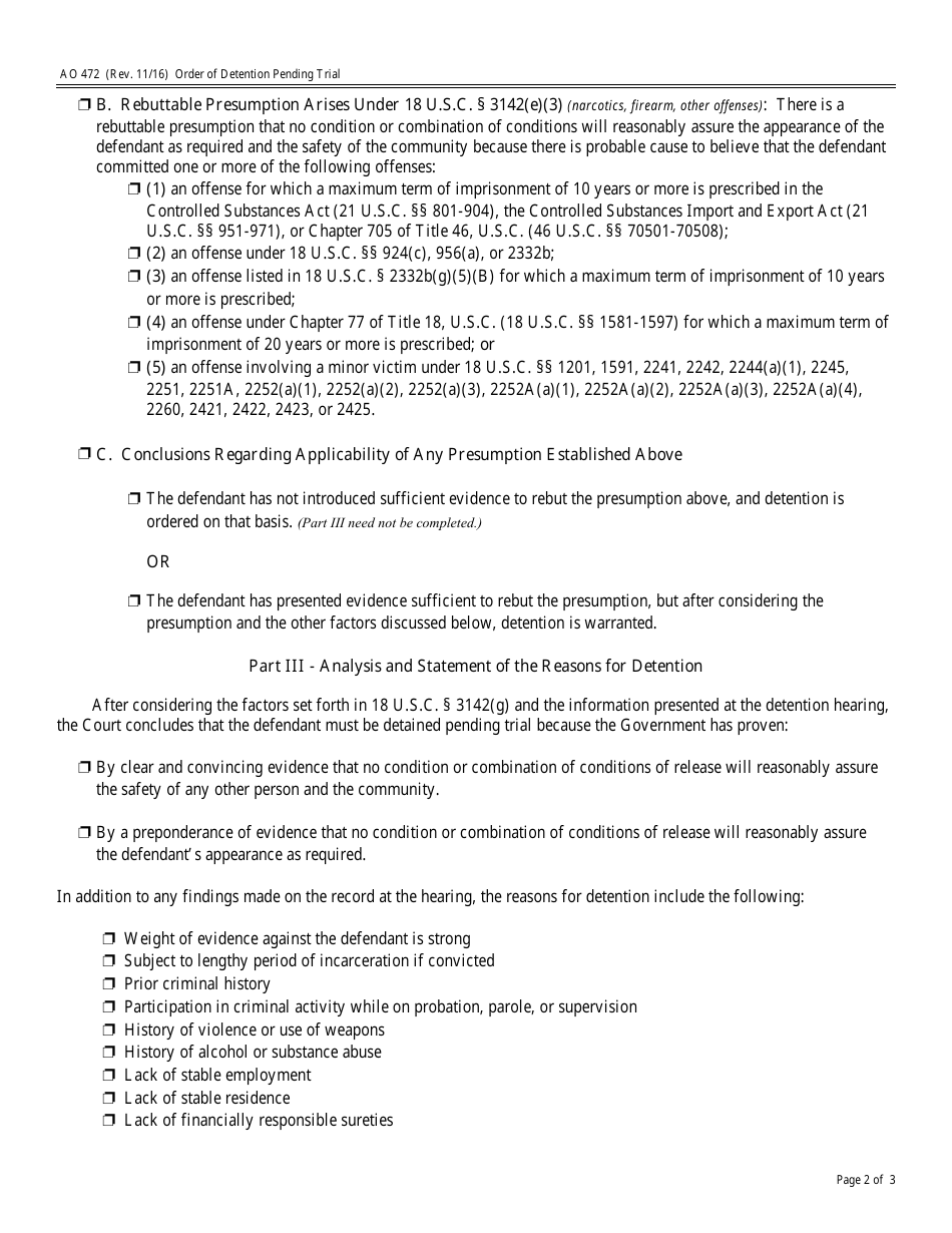 Form AO472 Order of Detention Pending Trial, Page 2