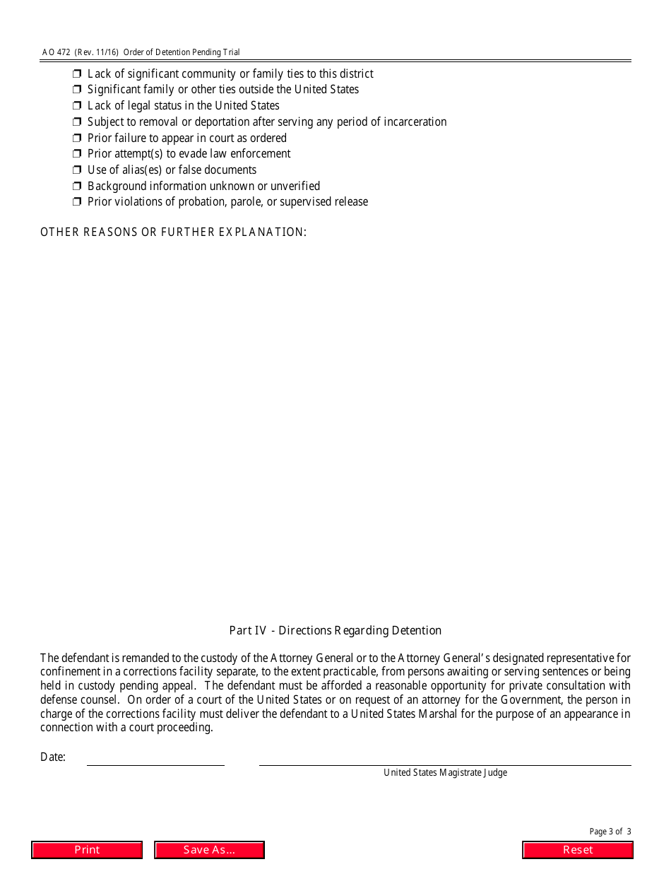 Form AO472 Order of Detention Pending Trial, Page 3
