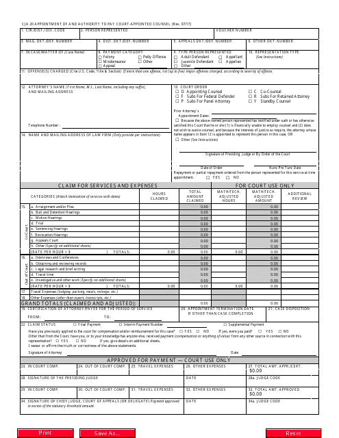 Form CJA20  Printable Pdf