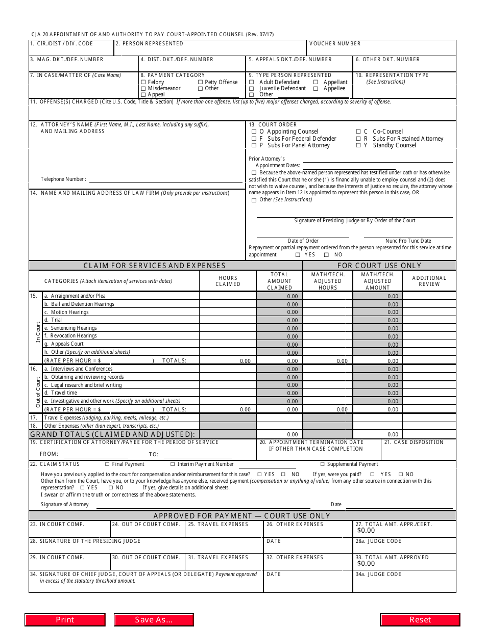 Form CJA20 Fill Out Sign Online and Download Fillable PDF
