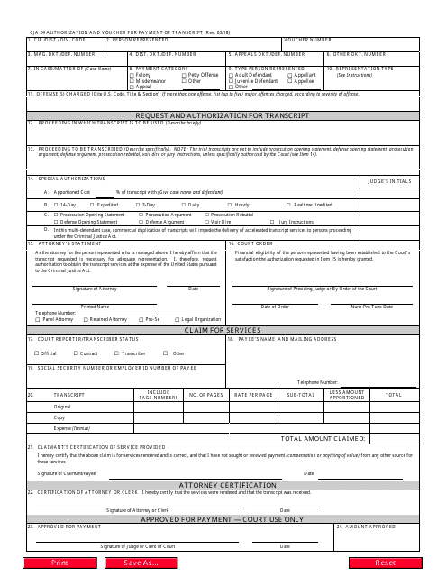 Form CJA24  Printable Pdf