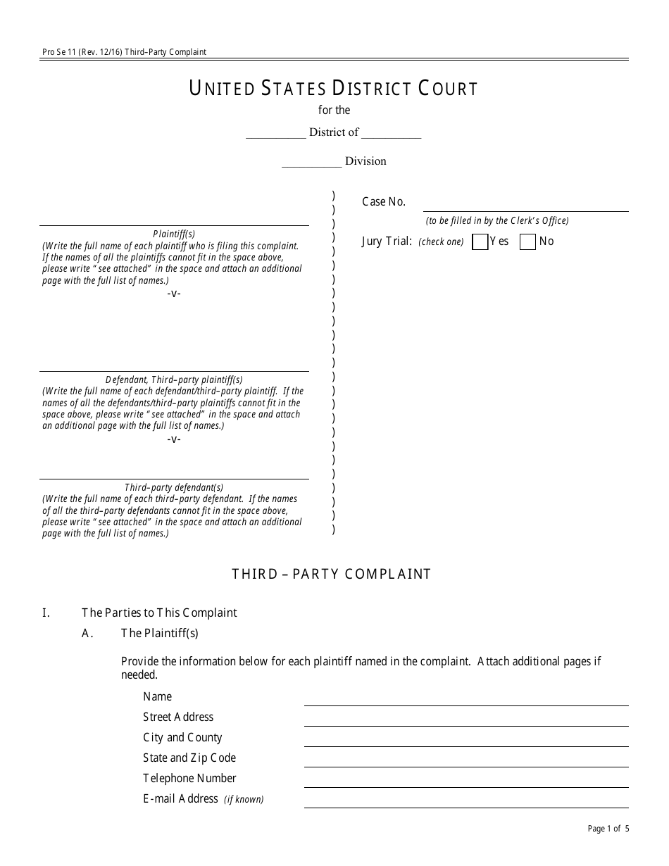 Form Pro Se11 Third - Party Complaint, Page 1