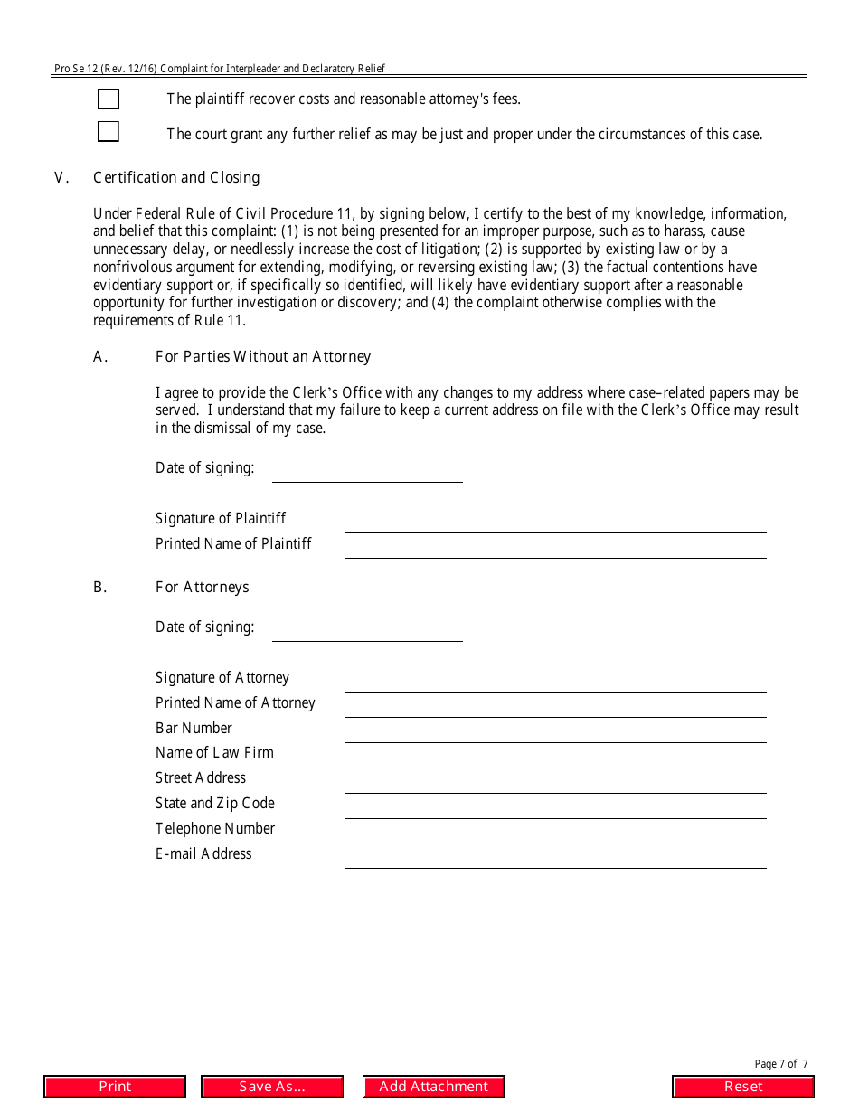 Form Pro Se12 Complaint for Interpleader and Declaratory Relief, Page 7