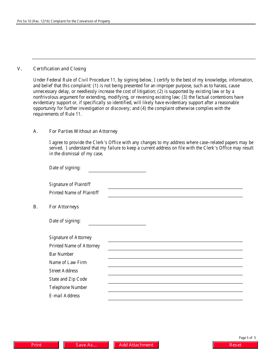 Form Pro Se10 Complaint for the Conversion of Property, Page 5