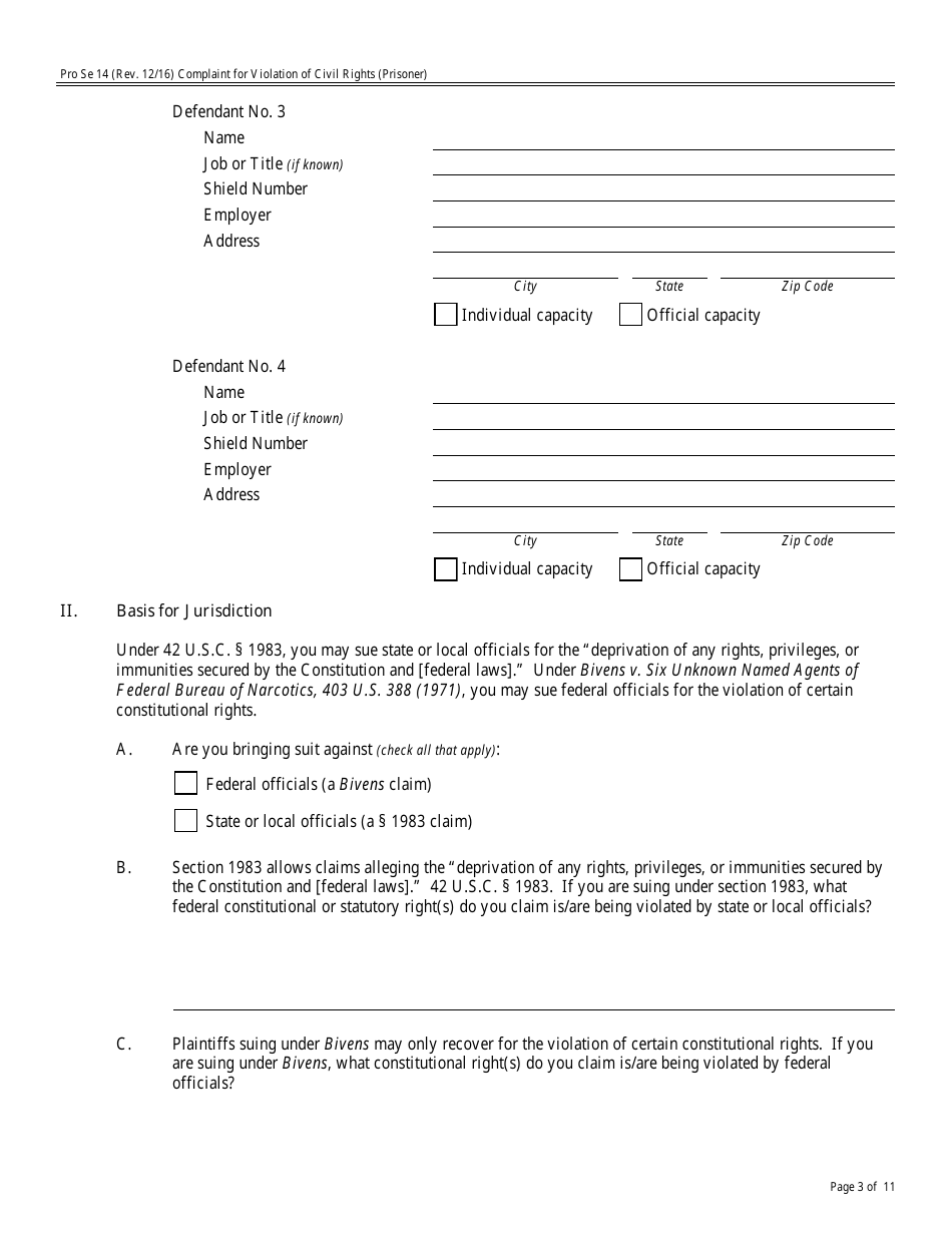 Form Pro Se14 Complaint for Violation of Civil Rights, Page 3