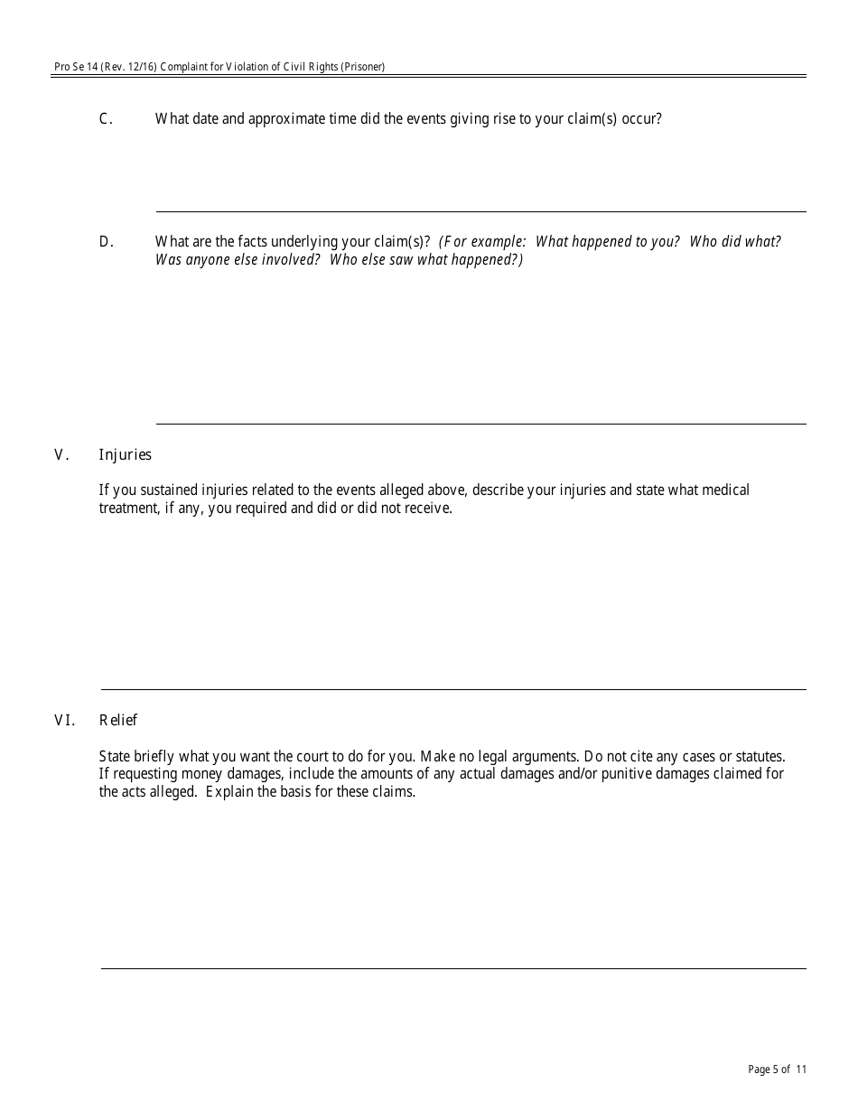 Form Pro Se14 Complaint for Violation of Civil Rights, Page 5