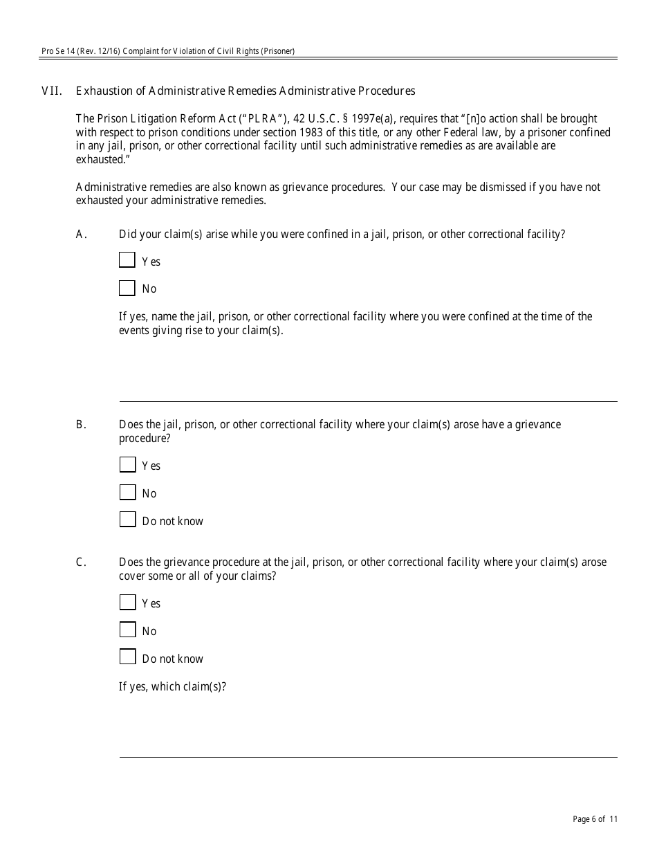 Form Pro Se14 Complaint for Violation of Civil Rights, Page 6