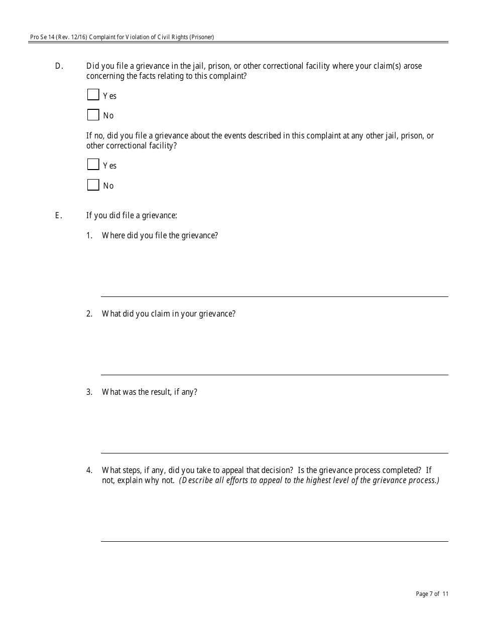 Form Pro Se14 Complaint for Violation of Civil Rights, Page 7