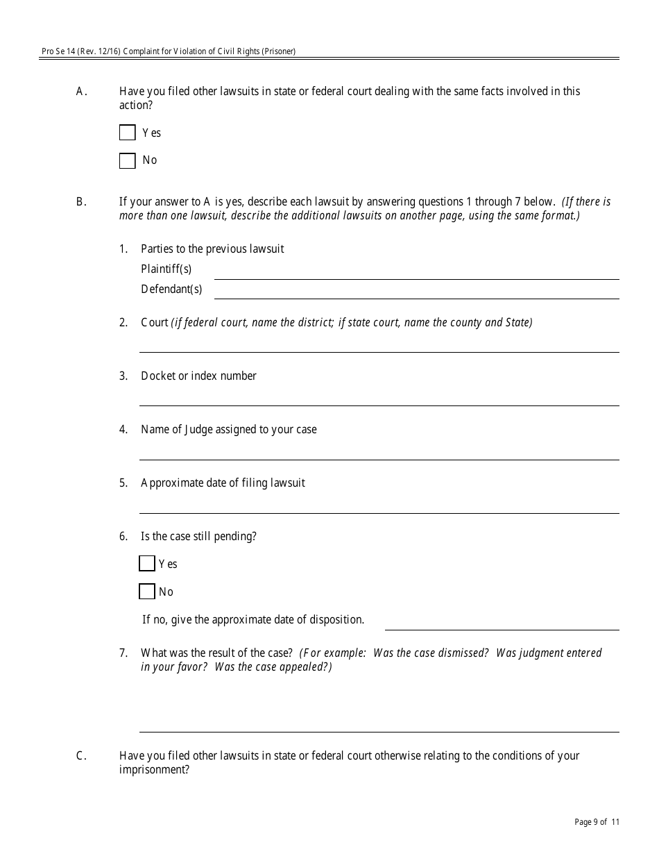 Form Pro Se14 Complaint for Violation of Civil Rights, Page 9