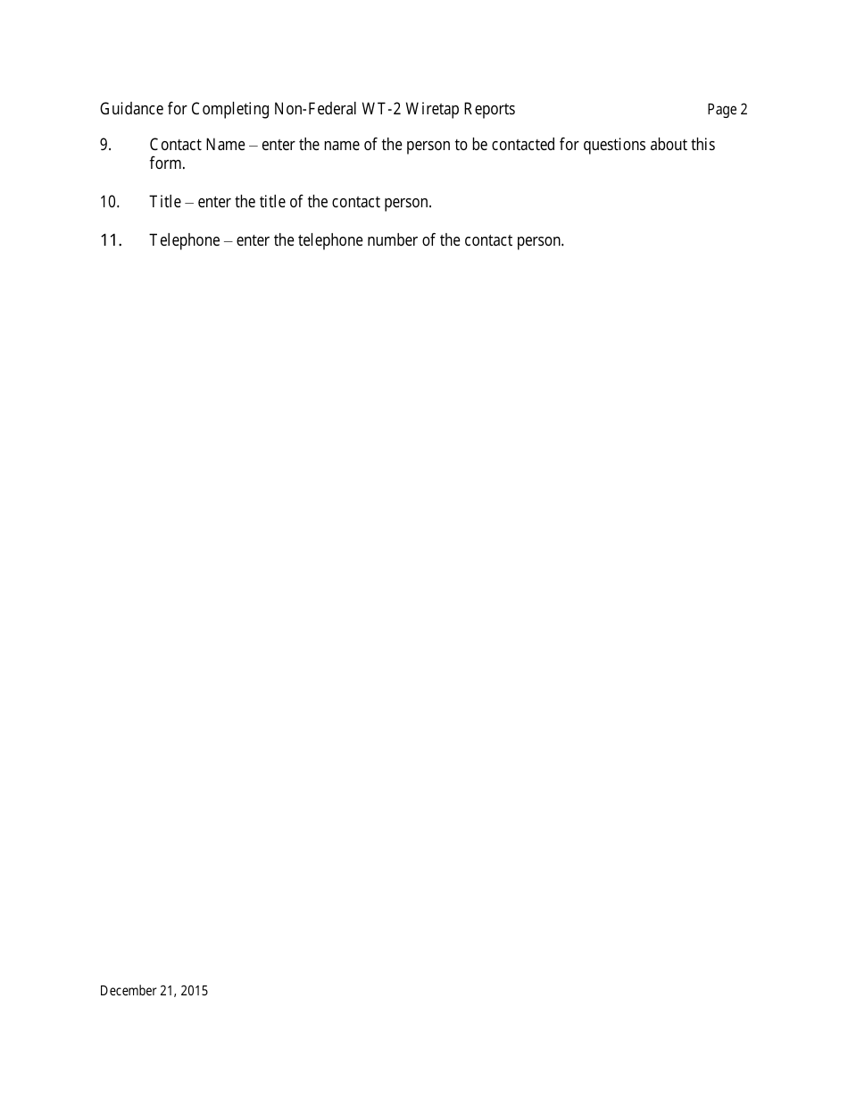 Instructions for Form WT-1 Annual Prosecutor Summary of Wiretap Reports, Page 2