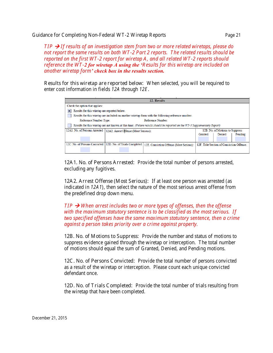 Instructions for Form WT-2 Non-federal Wiretap Reports, Page 22
