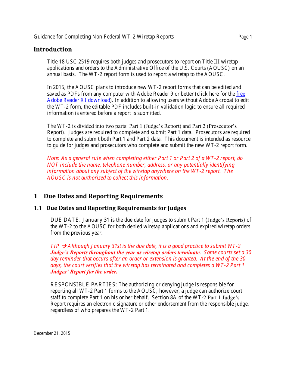 Instructions for Form WT-2 Non-federal Wiretap Reports, Page 2