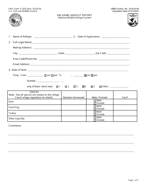 FWS Form 3-2359  Printable Pdf
