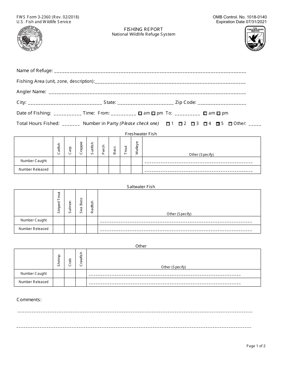 FWS Form 3-2360 Fishing Report, Page 1