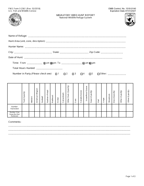 FWS Form 3-2361  Printable Pdf
