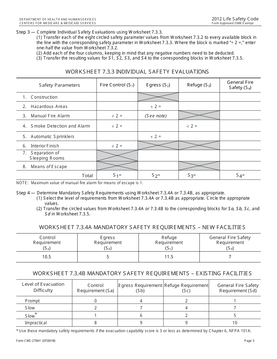 Form CMS-2786Y Fire Safety Evaluation System - Intermediate Care Facilities for Individuals With Intellectual Disabilities (Small Facilities) - 2012 Life Safety Code, Page 3