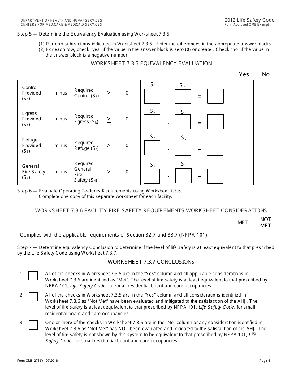 Form CMS-2786Y Fire Safety Evaluation System - Intermediate Care Facilities for Individuals With Intellectual Disabilities (Small Facilities) - 2012 Life Safety Code, Page 4