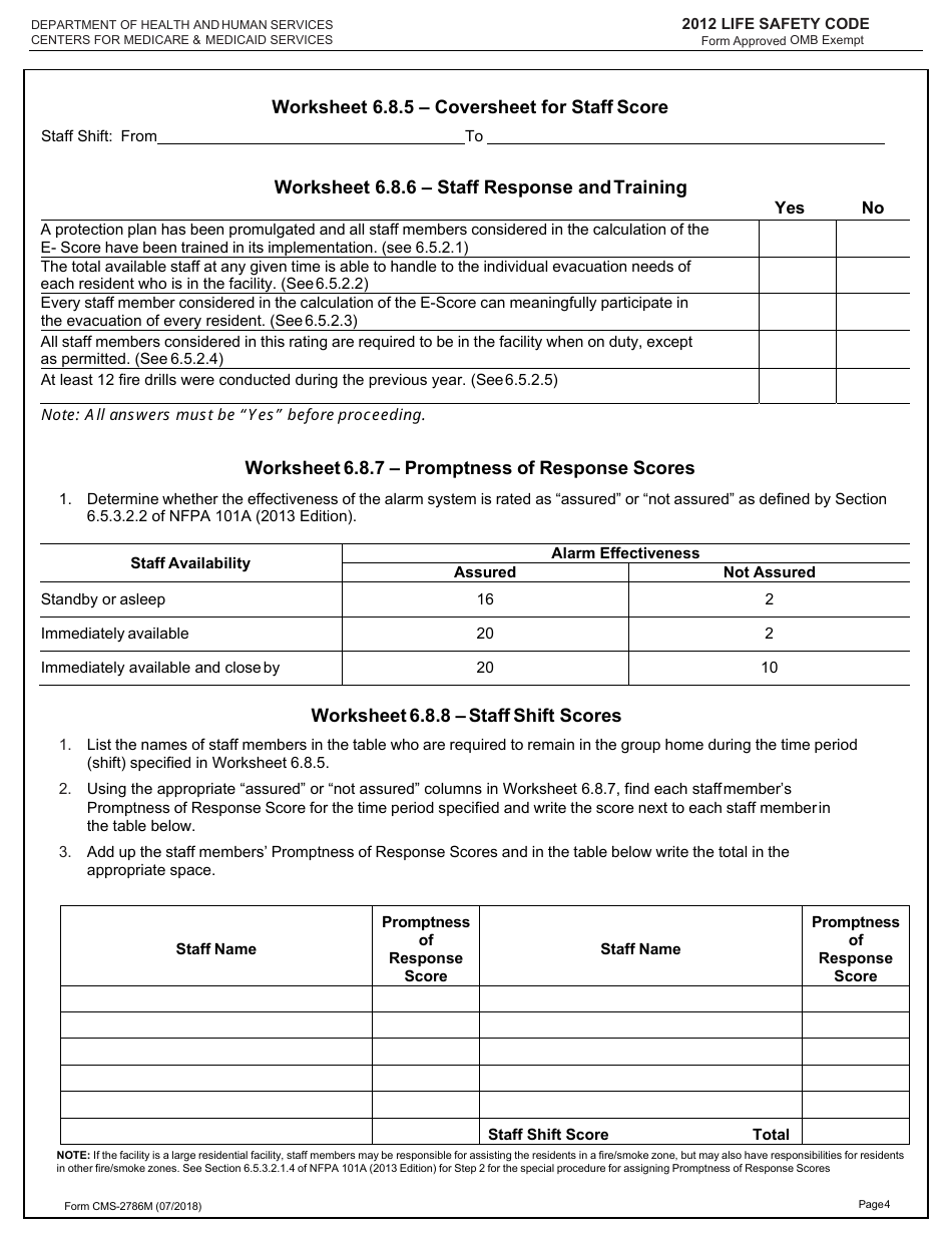 Form CMS-2786M Worksheet for Determining Evacuation Capability - Intermediate Care Facilities for Individuals With Intellectual Disabilities (Existing Facilities Only) - 2012 Life Safety Code, Page 4