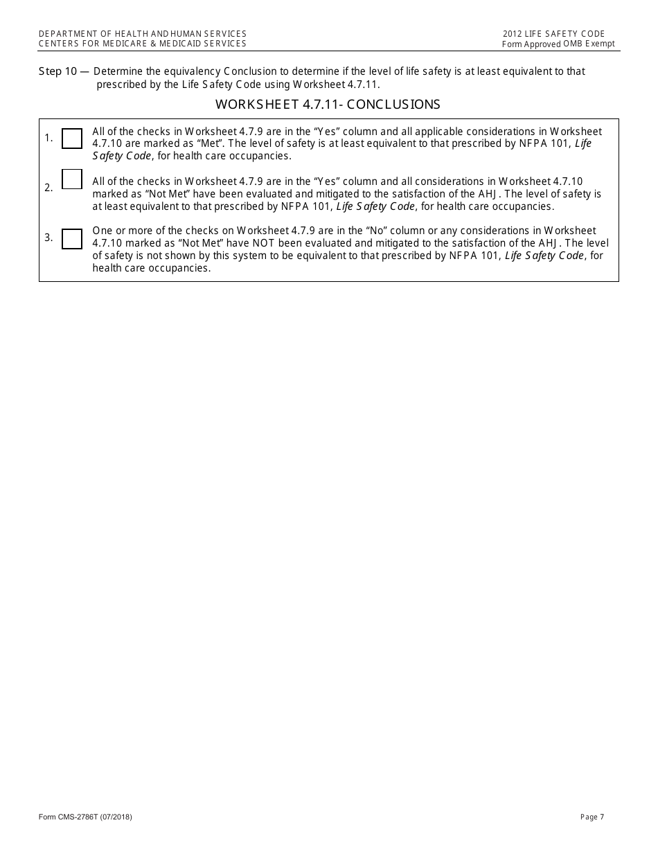 Form CMS-2786T Fire Safety Evaluation System - Health Care Facilities - 2012 Life Safety Code, Page 7