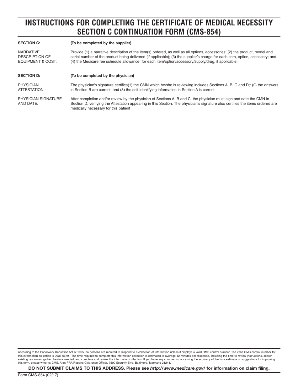 Form CMS-854 Certificate of Medical Necessity -continuation Form, Page 2