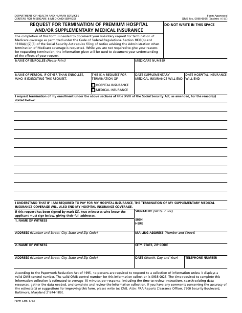 Form CMS 1763 Download Fillable PDF Or Fill Online Request For 