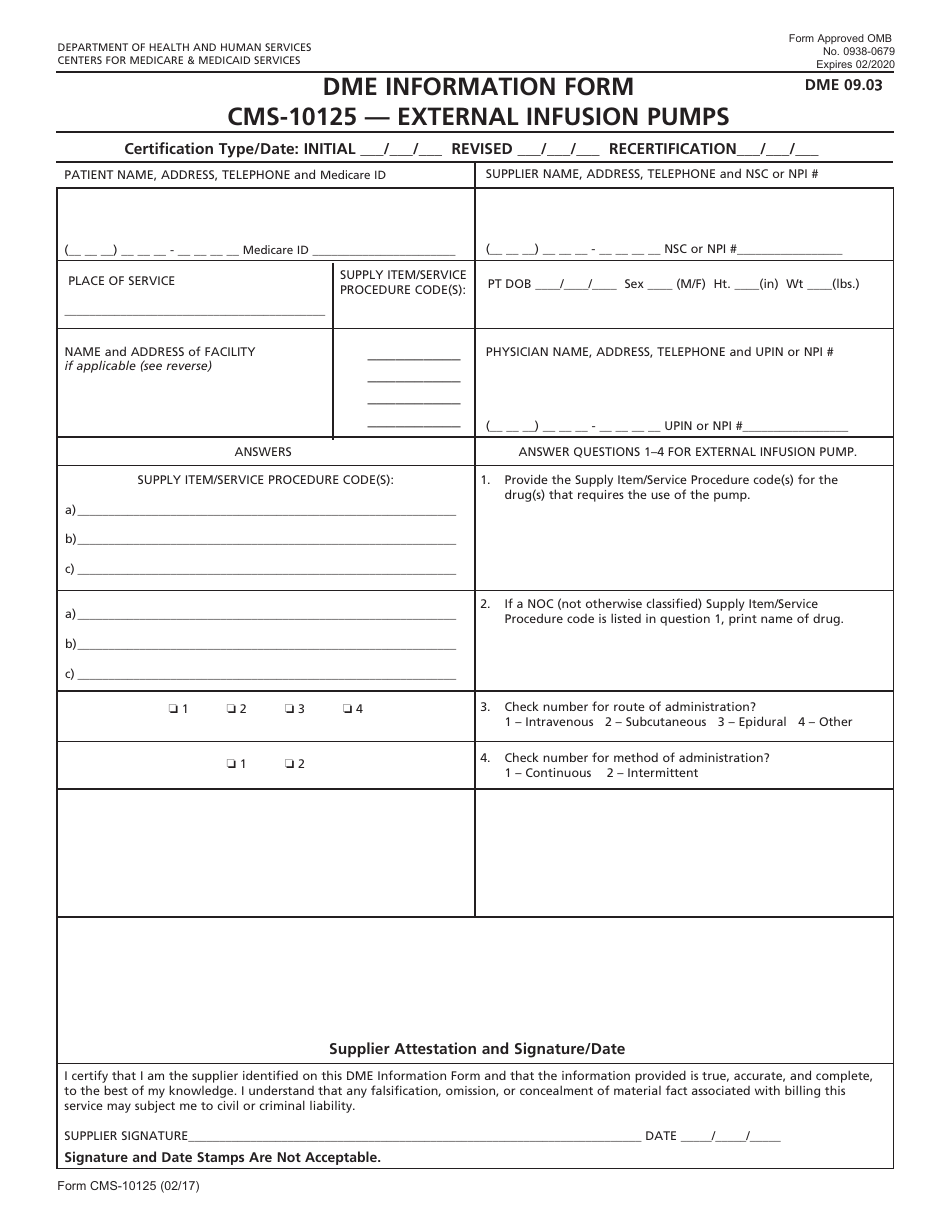 Form CMS-10125 Dme Information Form - External Infusion Pumps, Page 1