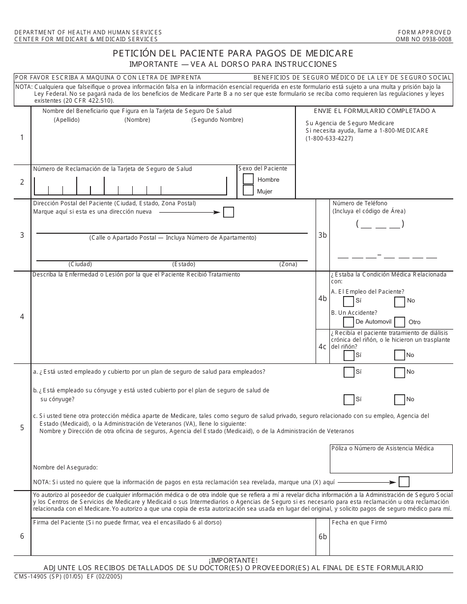 Formulario CMS1490S Download Printable PDF or Fill Online Peticion Del