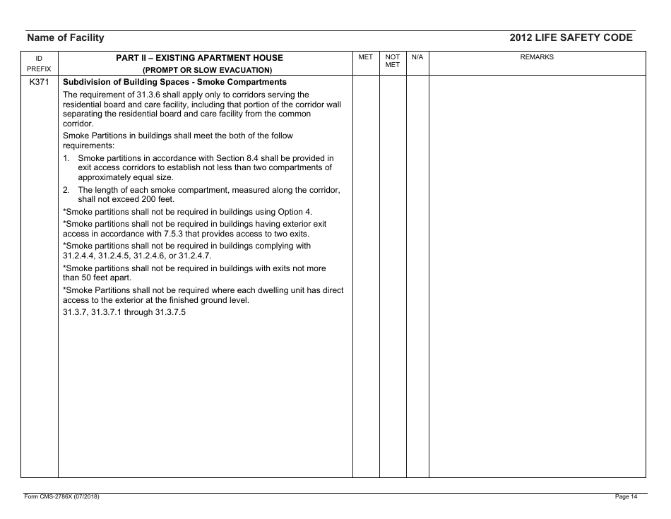 Form CMS-2786X Fire Safety Survey Report - Intermediate Care Facilities With Intellectual Disabilities (Apartment House) - 2012 Life Safety Code, Page 14