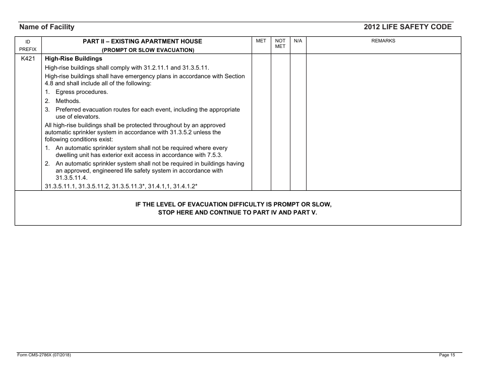 Form CMS-2786X Fire Safety Survey Report - Intermediate Care Facilities With Intellectual Disabilities (Apartment House) - 2012 Life Safety Code, Page 15